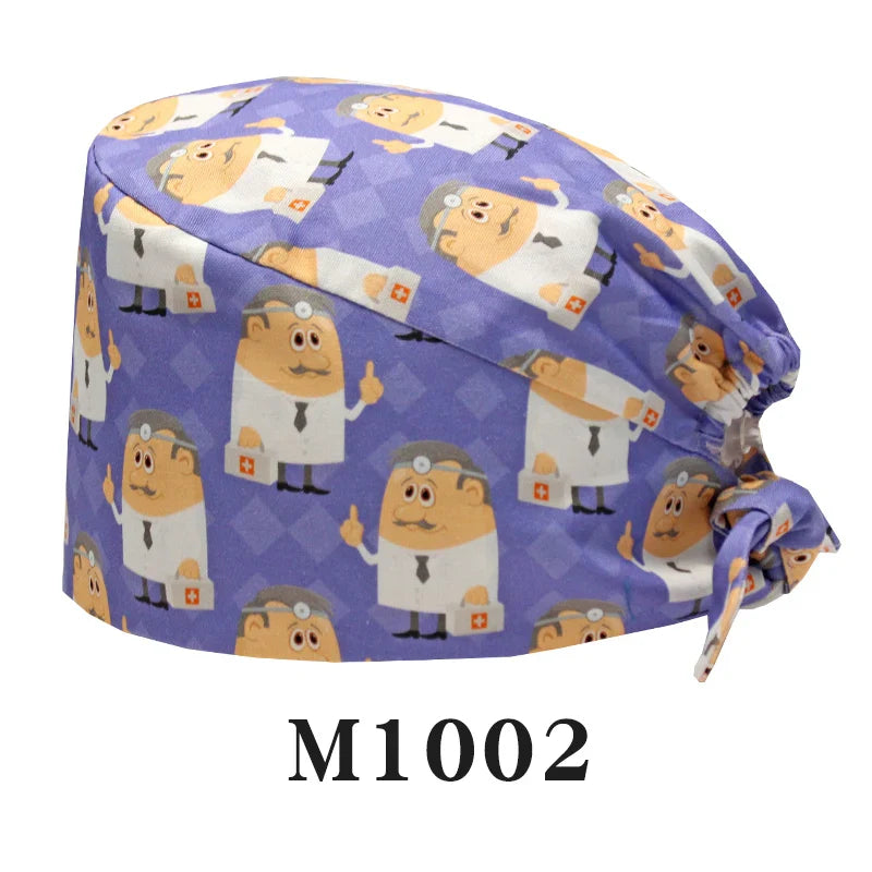 Cralom Cartoon Print Cotton Scrub Caps for Pet Grooming & Medical Professionals
