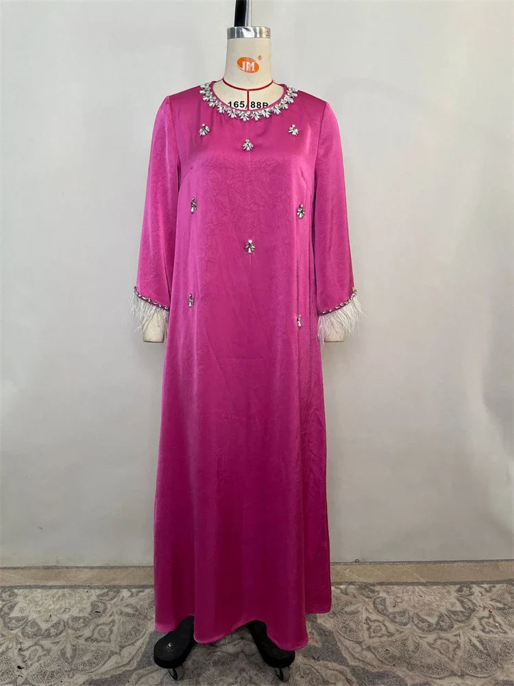 Ramadan Eid Pink Abaya Damen by Cralom: Luxury Muslim Long Dress for Women