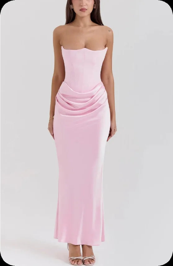 Cralom Summer Strapless Backless Evening Dress Slim Fit Sexy Style