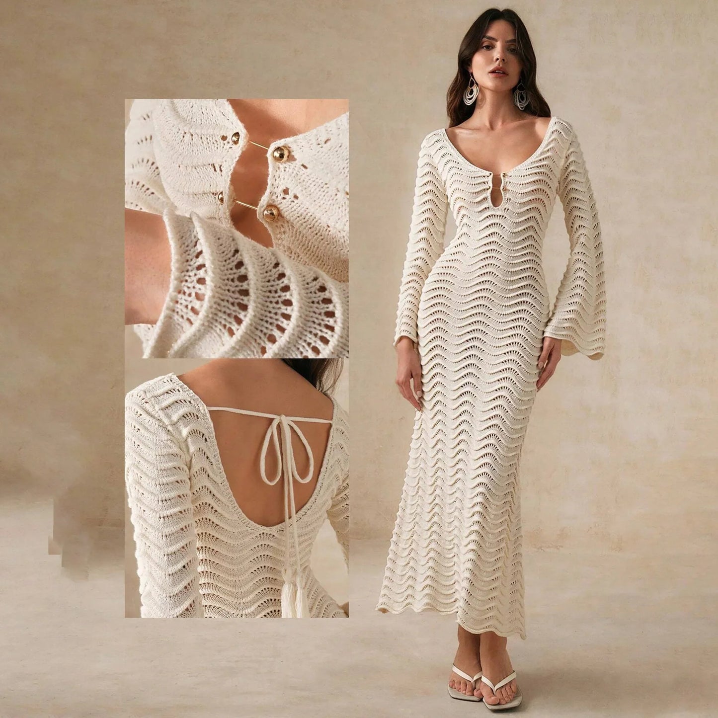 Cralom Women's Knitted Bikini Swimsuit Hoodie Dress - Solid Color, Sexy & Stylish