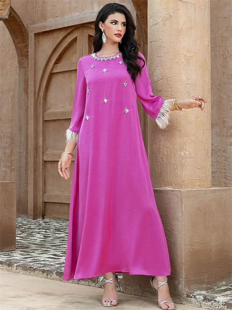 Ramadan Eid Pink Abaya Damen by Cralom: Luxury Muslim Long Dress for Women