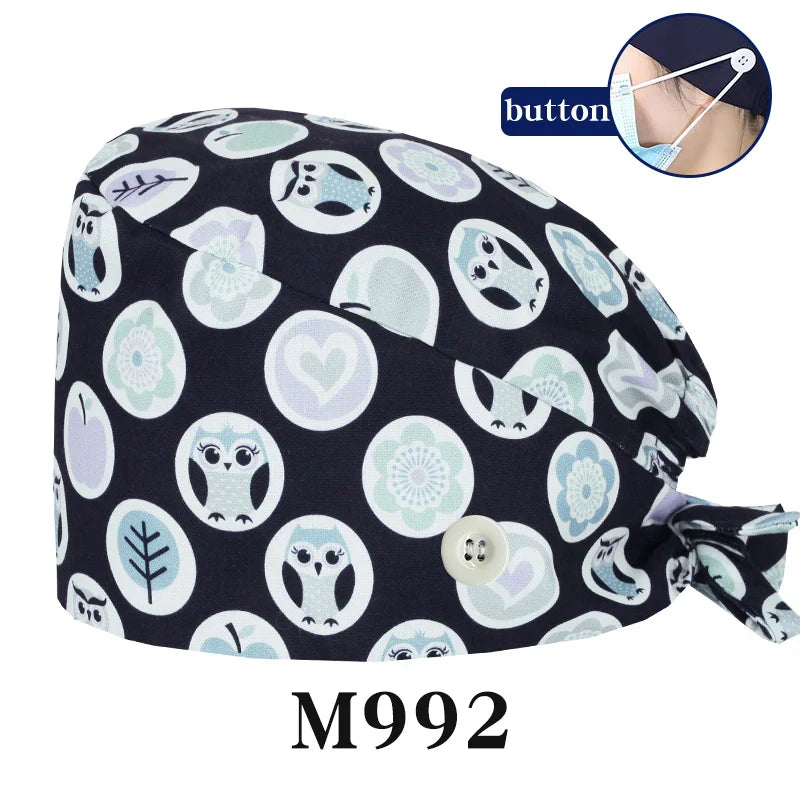 Cralom Cartoon Print Cotton Scrub Caps for Pet Grooming & Medical Professionals