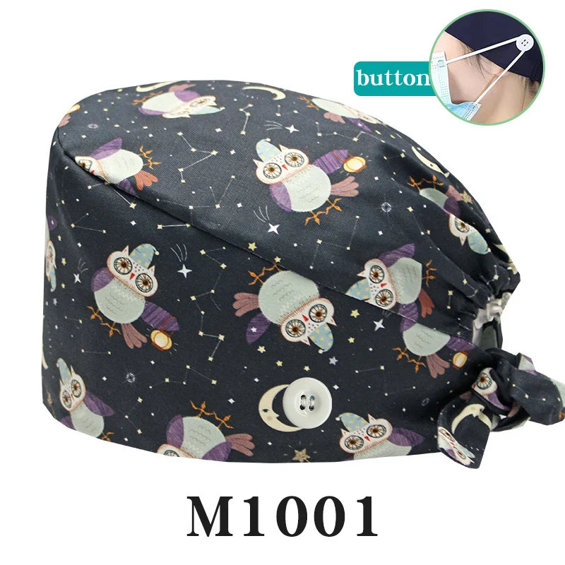 Cralom Women's Surgical Caps with Button for Various Professions