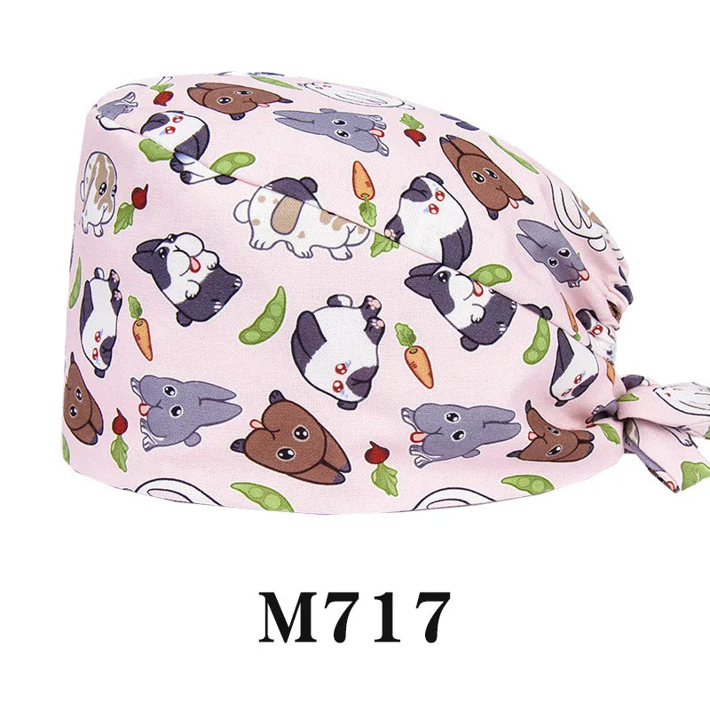 Cralom Cartoon Print Cotton Scrub Caps for Pet Grooming & Medical Professionals