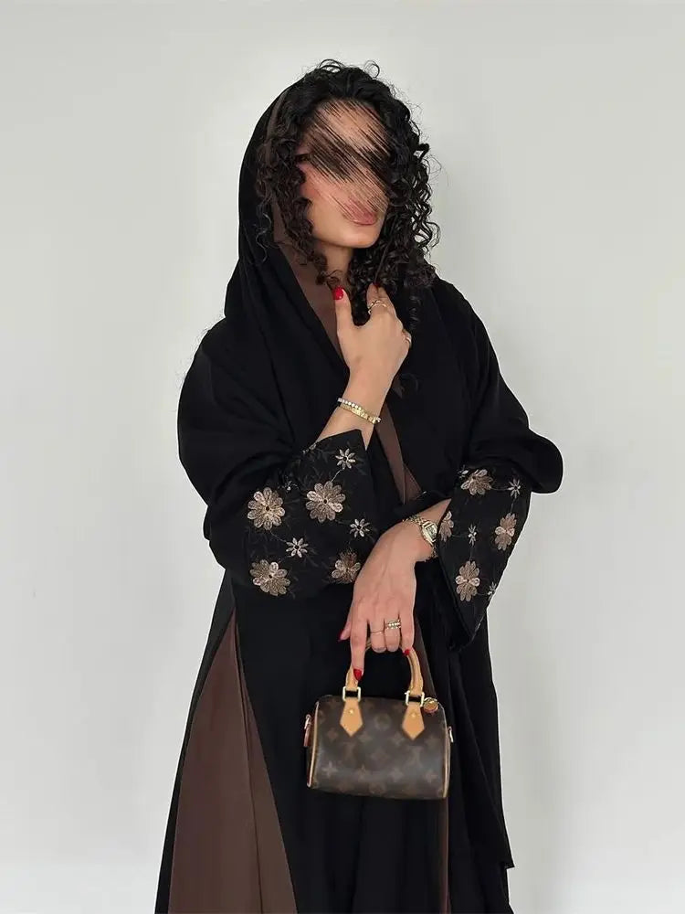 Ramadan Mubarak Open Flower Kimono Abaya by Cralom - Dubai Luxury Modest Dress for Women