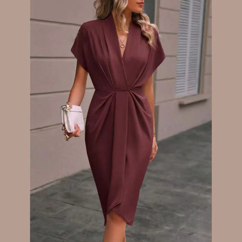 Cralom Short Sleeve V-Neck Dress with Waist Tie - Summer 2025