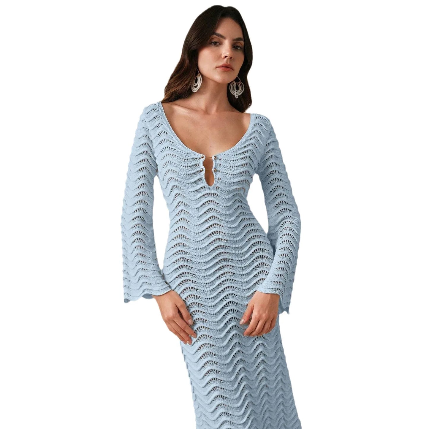 Cralom Women's Knitted Bikini Swimsuit Hoodie Dress - Solid Color, Sexy & Stylish