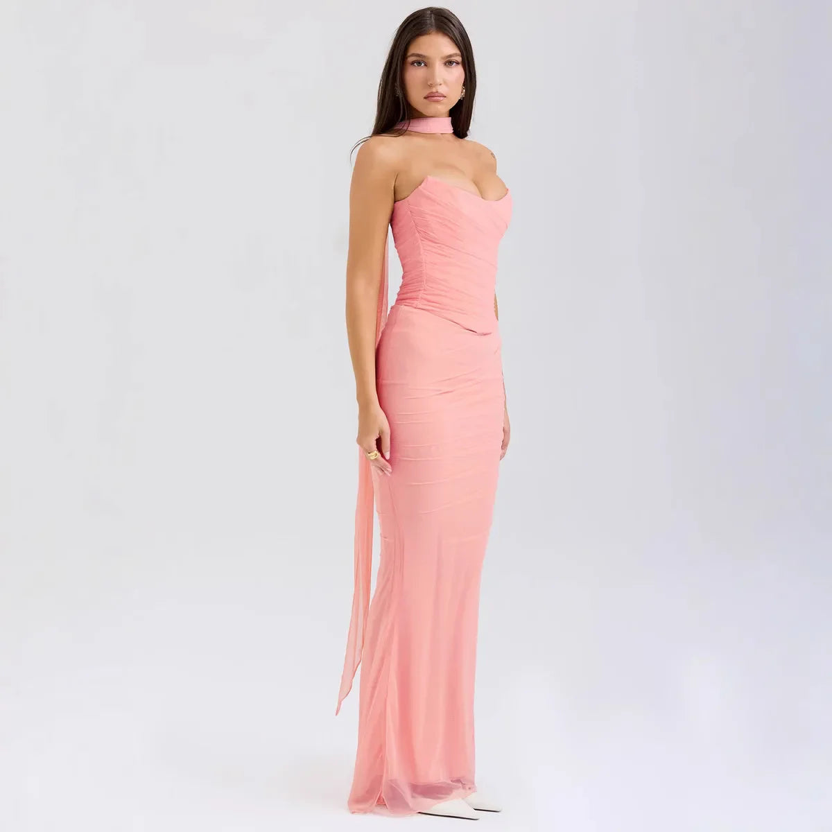 Cralom Blue Strapless Top & High Waist Pencil Skirt Set
