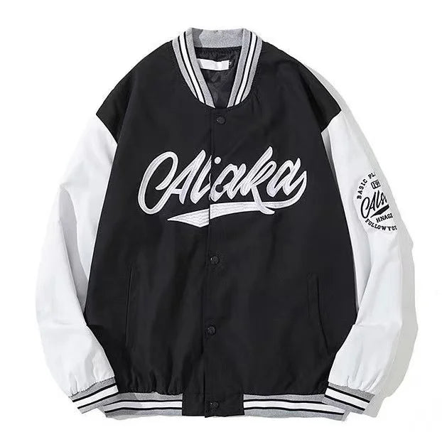 Cralom Letter Embroidery Baggy Baseball Jacket Punk Gothic Top