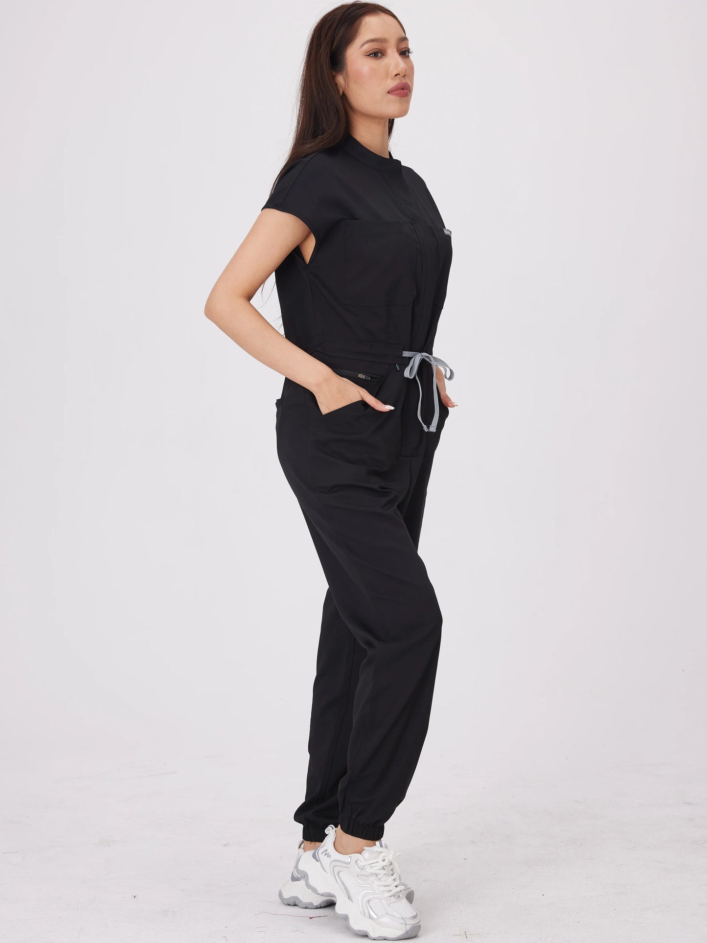 Cralom Short-Sleeve Scrub Jumpsuit with Pocket