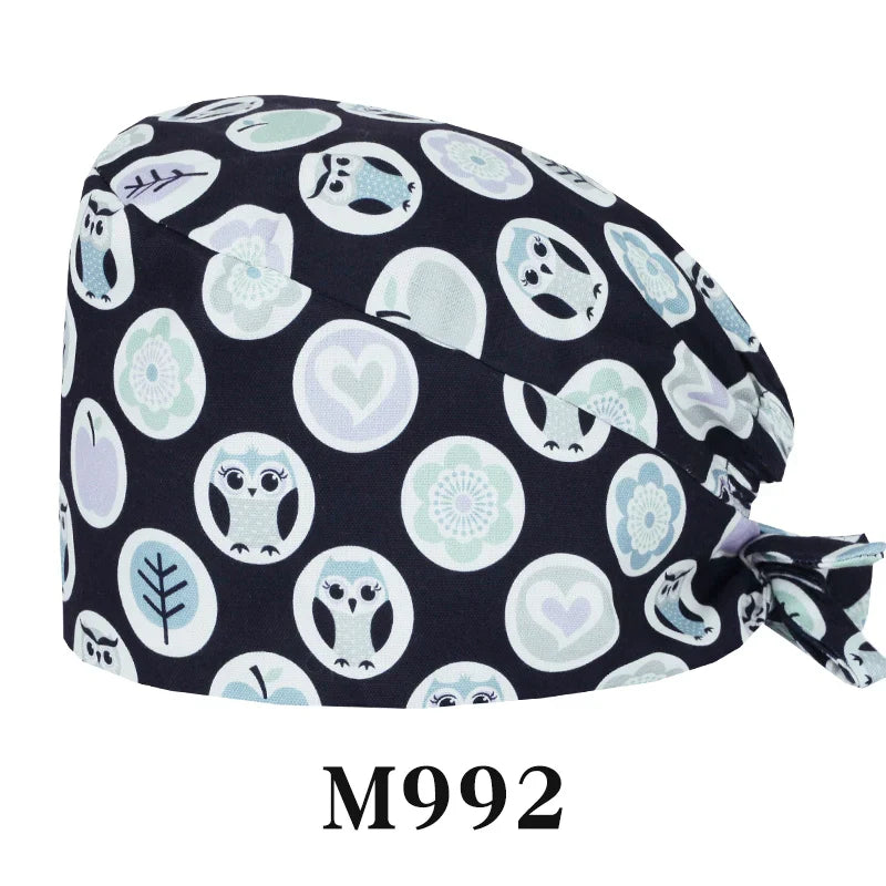 Cralom Cartoon Print Cotton Scrub Caps for Pet Grooming & Medical Professionals