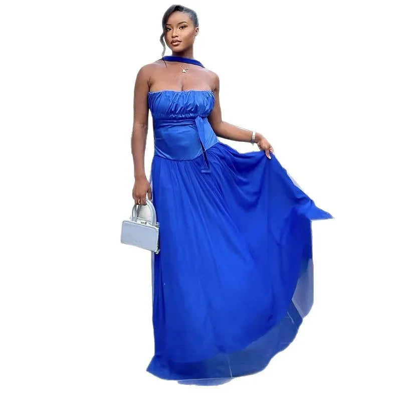 Cralom Strapless Mesh Maxi Dress