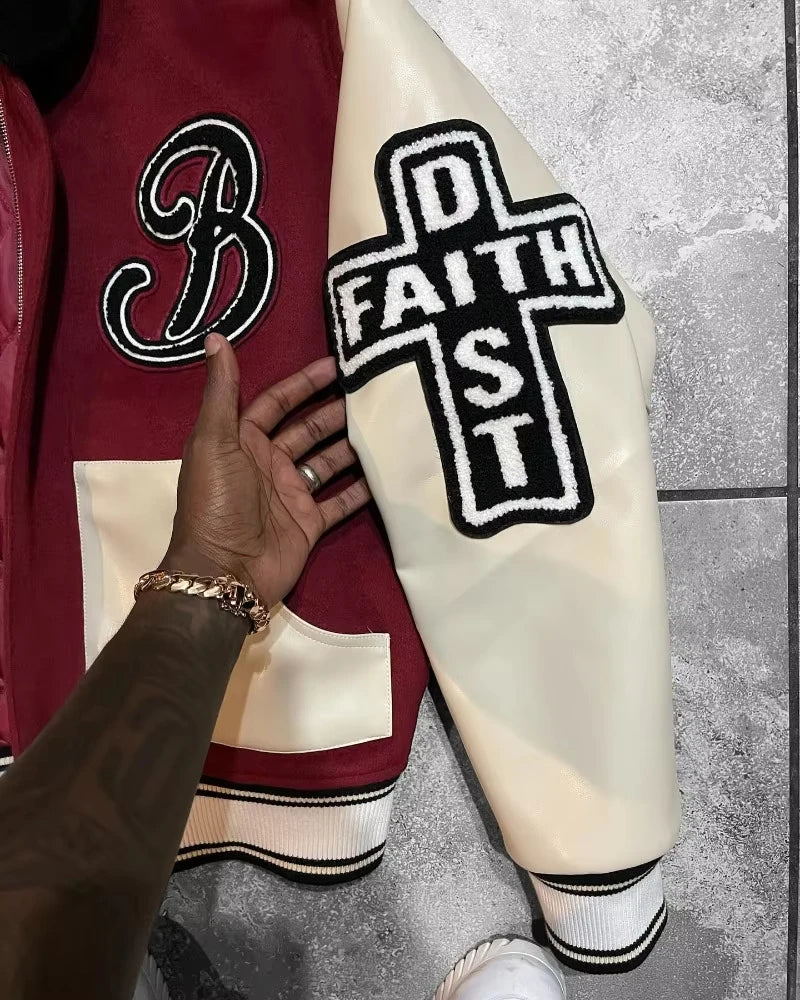 Cralom Letter Embroidery Baggy Baseball Jacket Punk Gothic Top