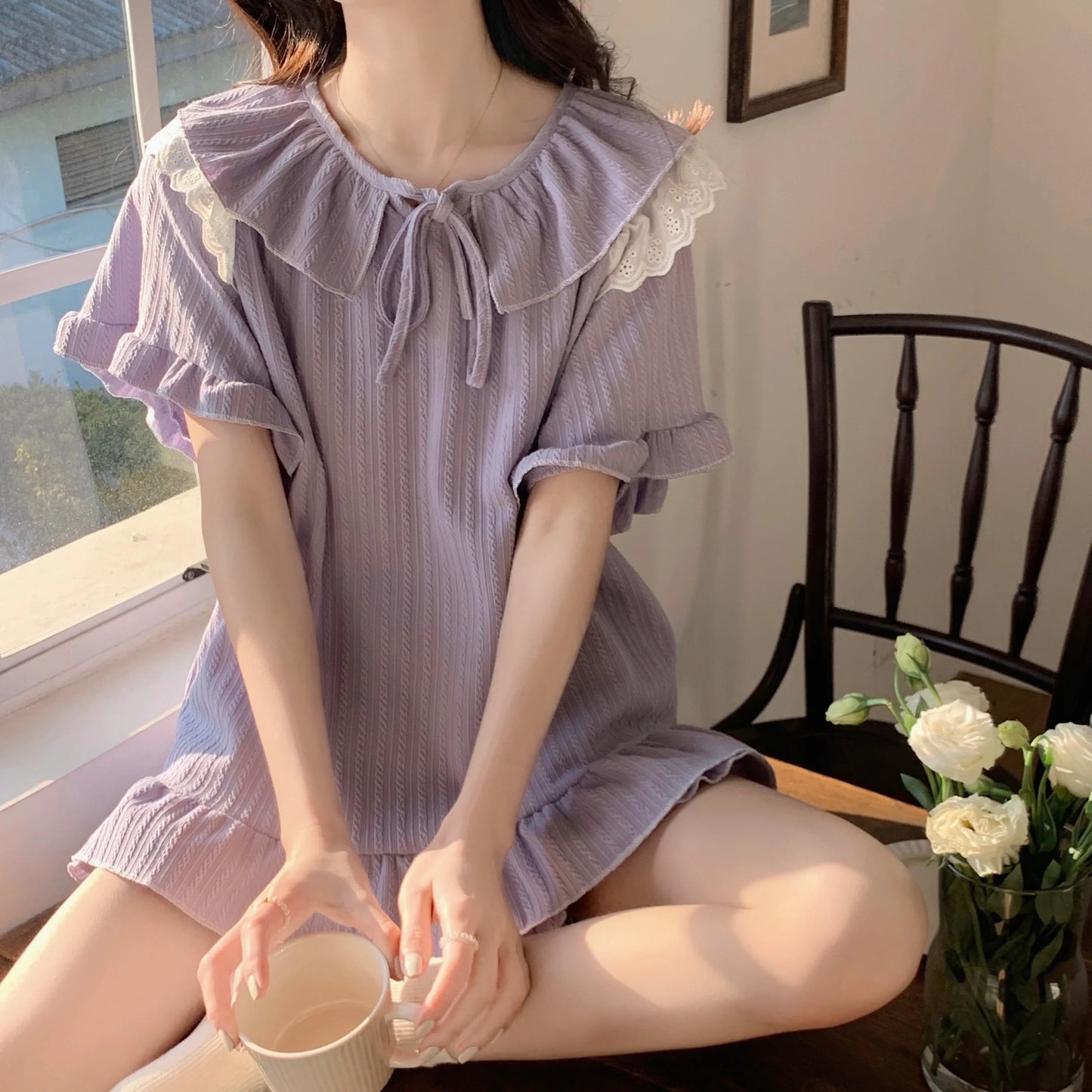 Cralom Sweet Summer Cotton Sleepwear Set for Women - Short-sleeved & Cute