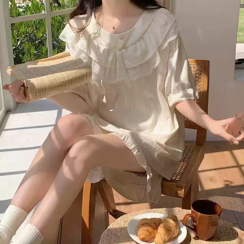 Cralom Sweet Summer Cotton Sleepwear Set for Women - Short-sleeved & Cute