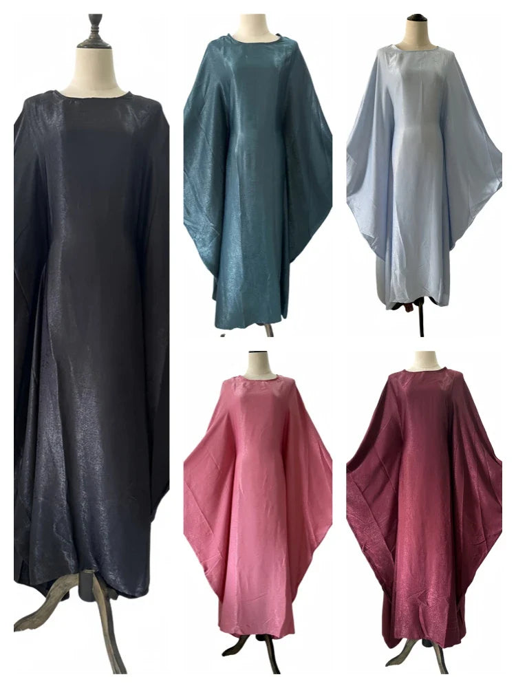 Cralom Satin Butterfly Batwing Abaya Kaftan Maxi Dress
