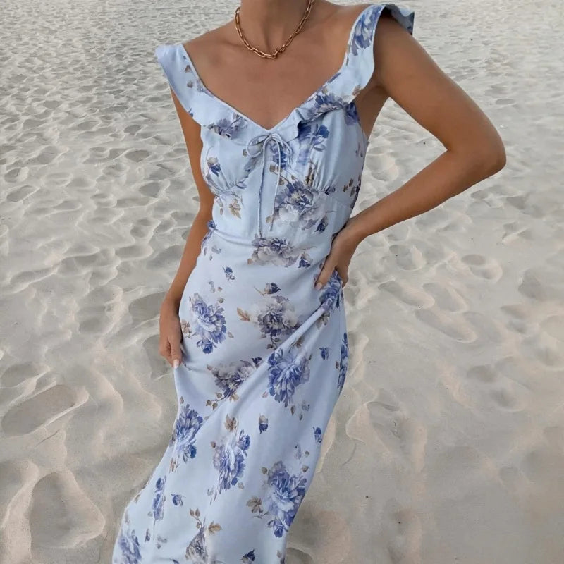 Cralom Retro Printed Slimming Strap Dress