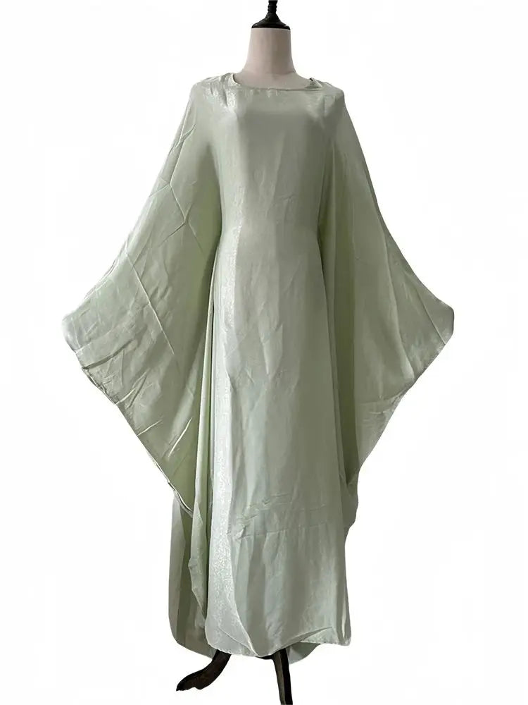 Cralom Satin Butterfly Batwing Abaya Kaftan Maxi Dress