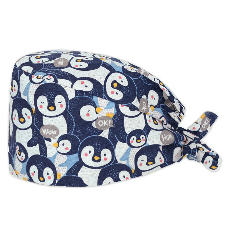 Cralom Cartoon Print Cotton Scrub Caps for Pet Grooming & Medical Professionals