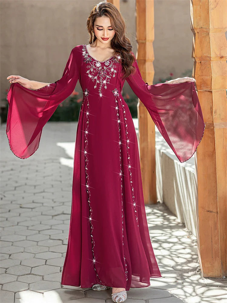 Red Ramadan Eid Abaya by Cralom: Elegant Arab Muslim Dress for Women