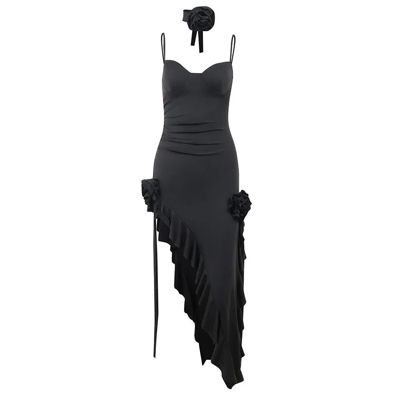 Cralom Floral Ruffle Edge Dress with Camisole and Ribbon for Summer 2025