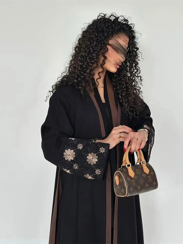 Ramadan Mubarak Open Flower Kimono Abaya by Cralom - Dubai Luxury Modest Dress for Women