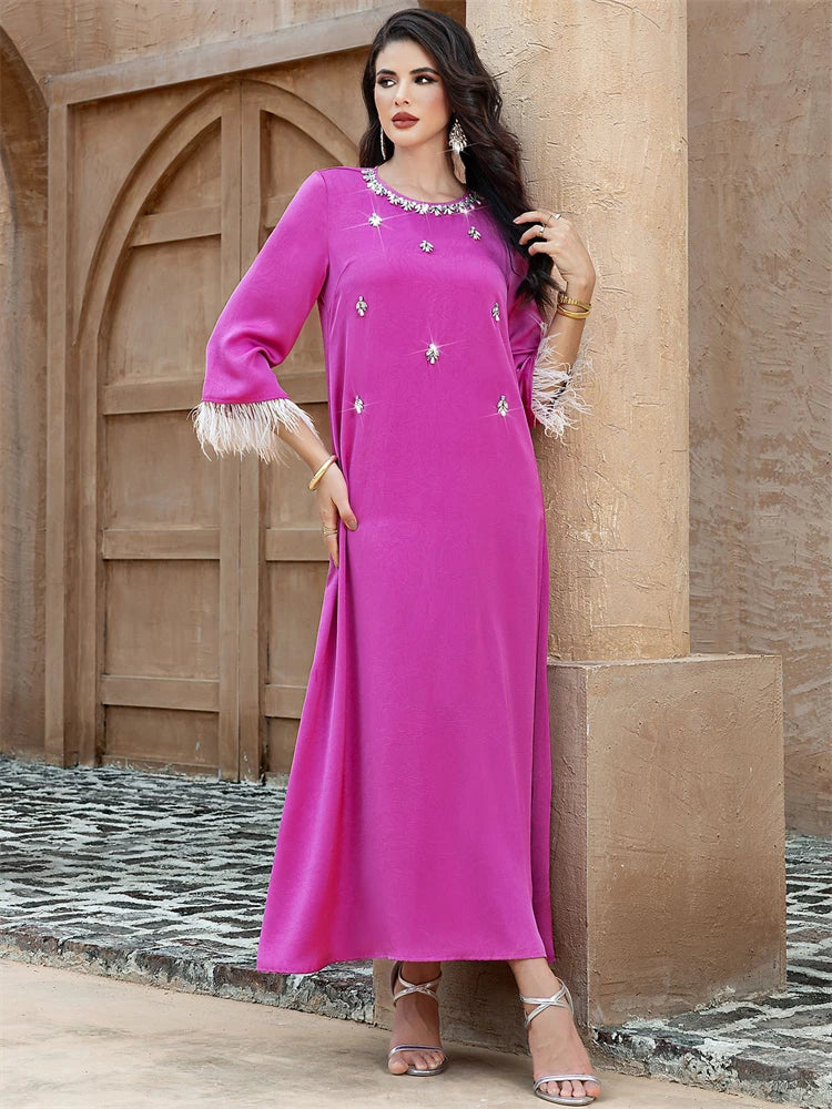 Ramadan Eid Pink Abaya Damen by Cralom: Luxury Muslim Long Dress for Women