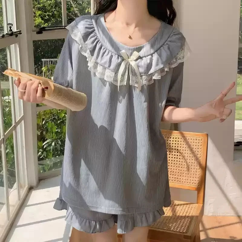 Cralom Sweet Summer Cotton Sleepwear Set for Women - Short-sleeved & Cute