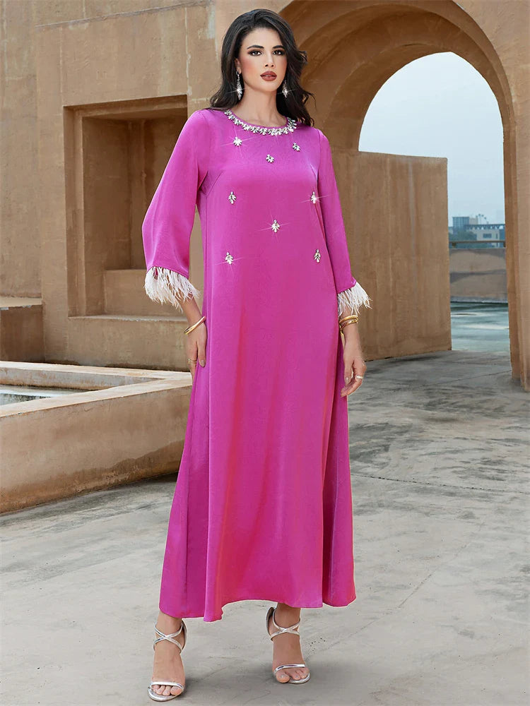 Ramadan Eid Pink Abaya Damen by Cralom: Luxury Muslim Long Dress for Women