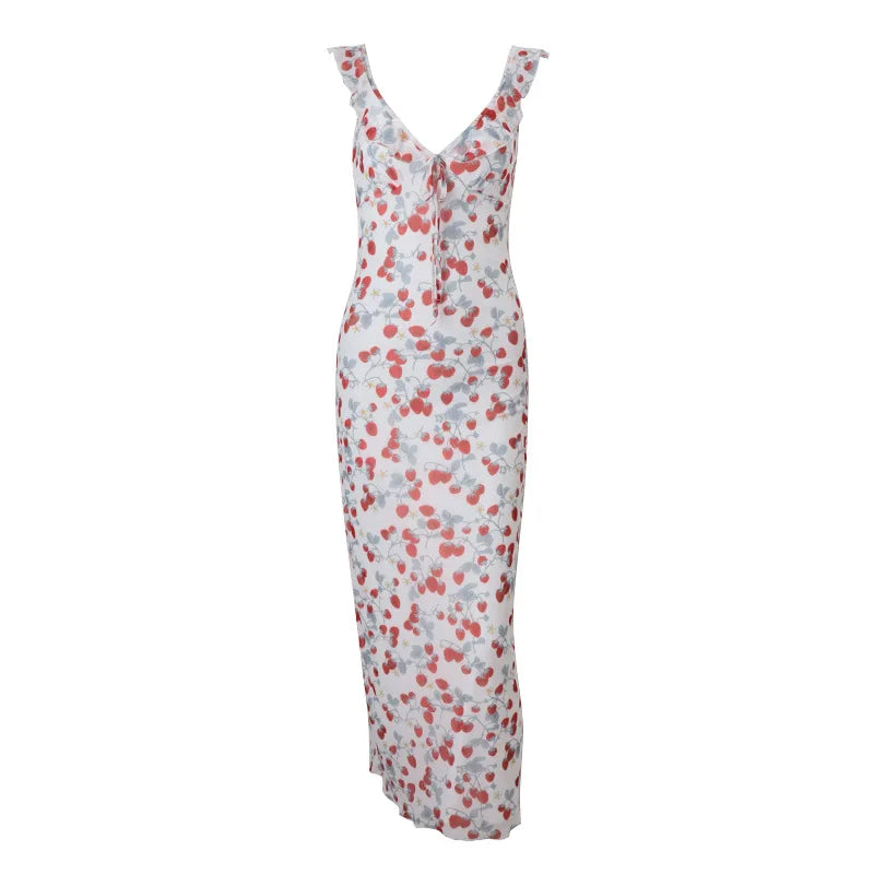 Cralom Retro Printed Slimming Strap Dress