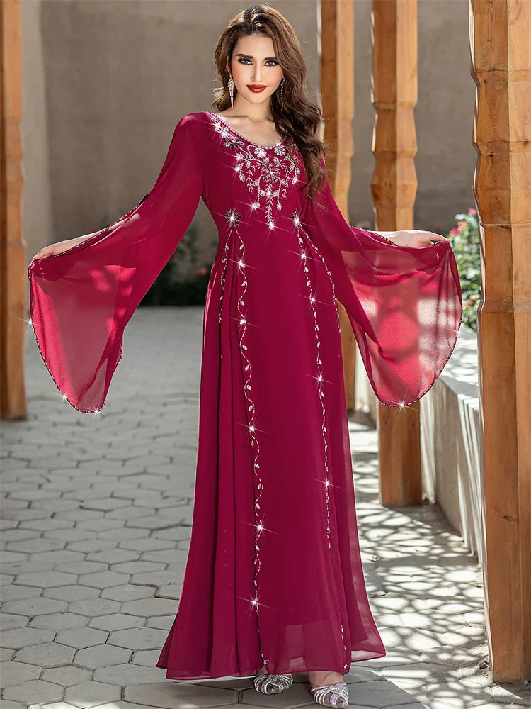 Red Ramadan Eid Abaya by Cralom: Elegant Arab Muslim Dress for Women
