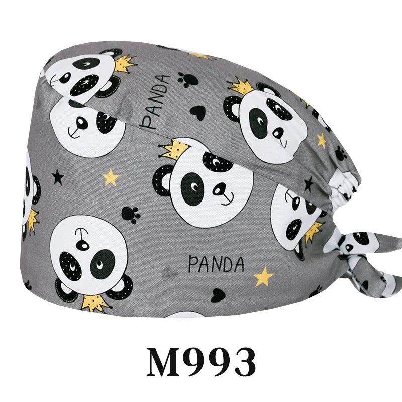 Cralom Cartoon Print Cotton Scrub Caps for Pet Grooming & Medical Professionals