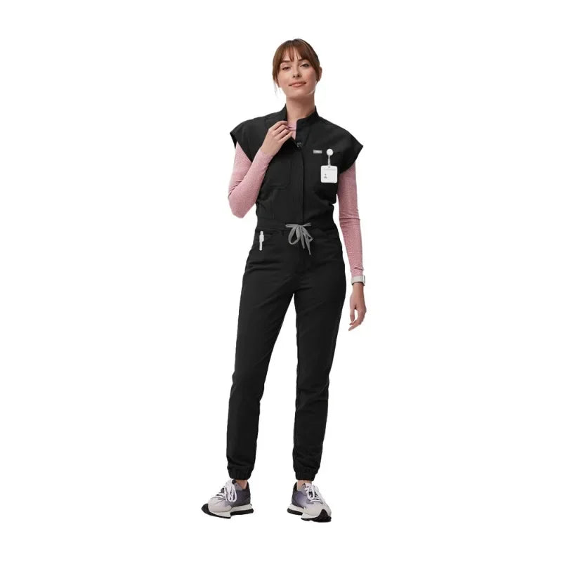 Cralom Zipper Mandarin Collar Nurse Jumpsuit - Women's Medical Uniform