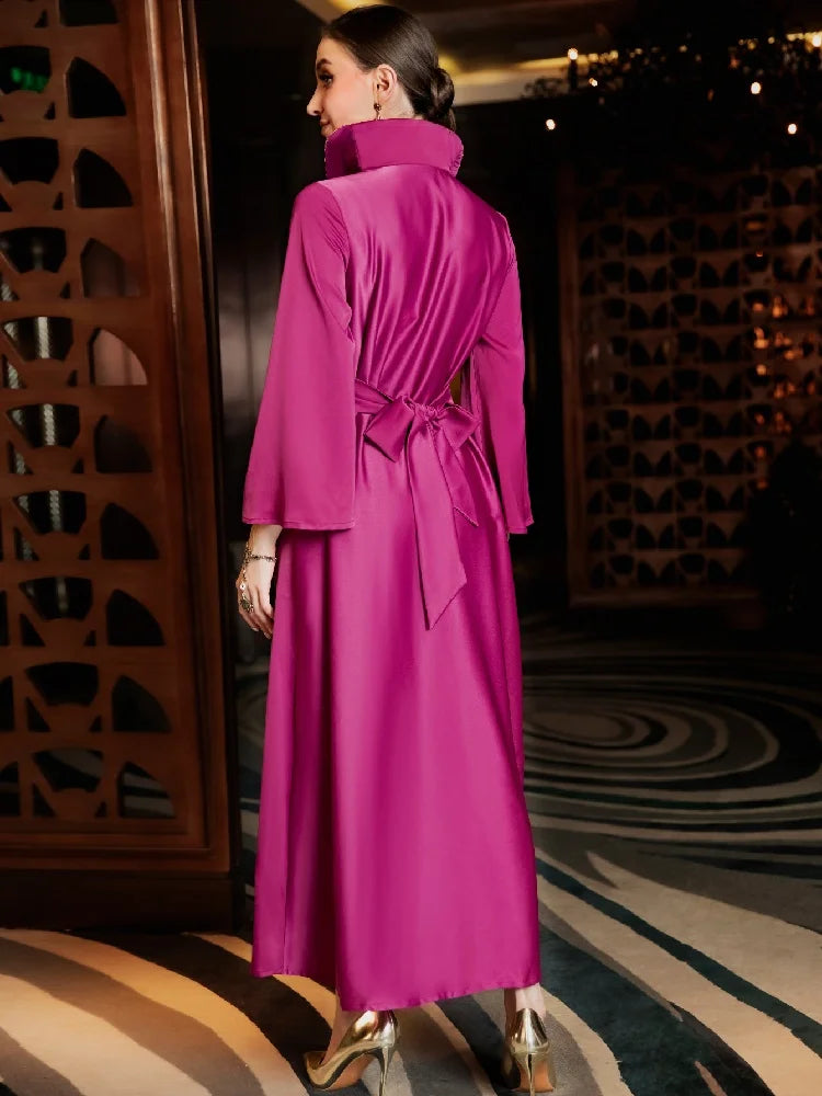 Ramadan Rose Red Abaya by Cralom - Elegant Muslim Evening Party Dress
