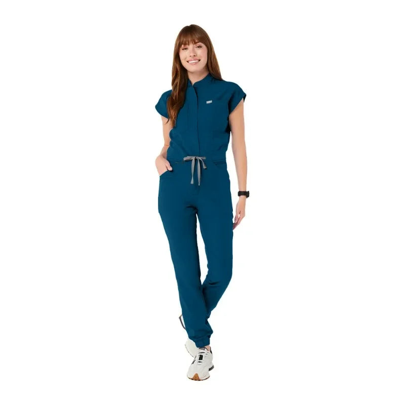 Cralom Zipper Mandarin Collar Nurse Jumpsuit - Women's Medical Uniform