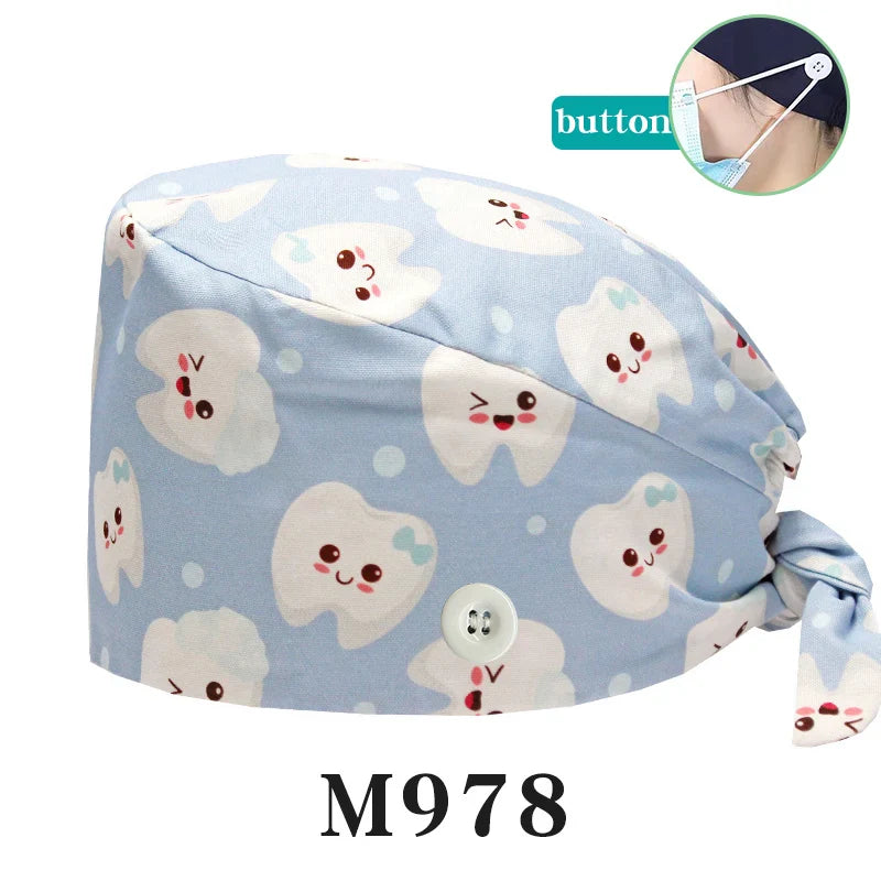 Cralom Cartoon Print Cotton Scrub Caps for Pet Grooming & Medical Professionals