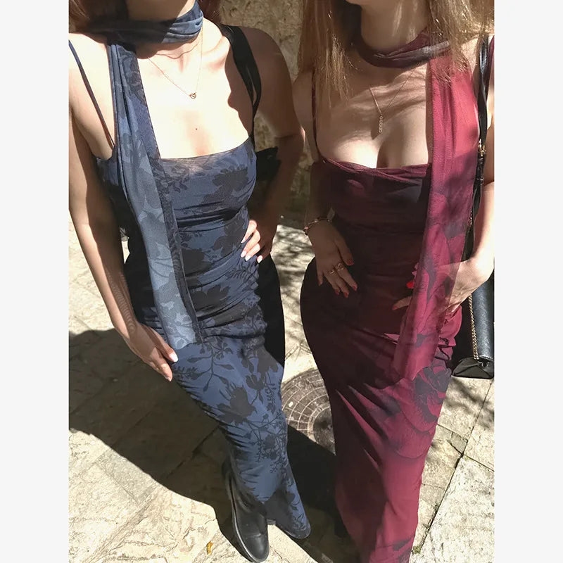 Cralom Mesh Printed Sleeveless Camisole Dress Summer 2025