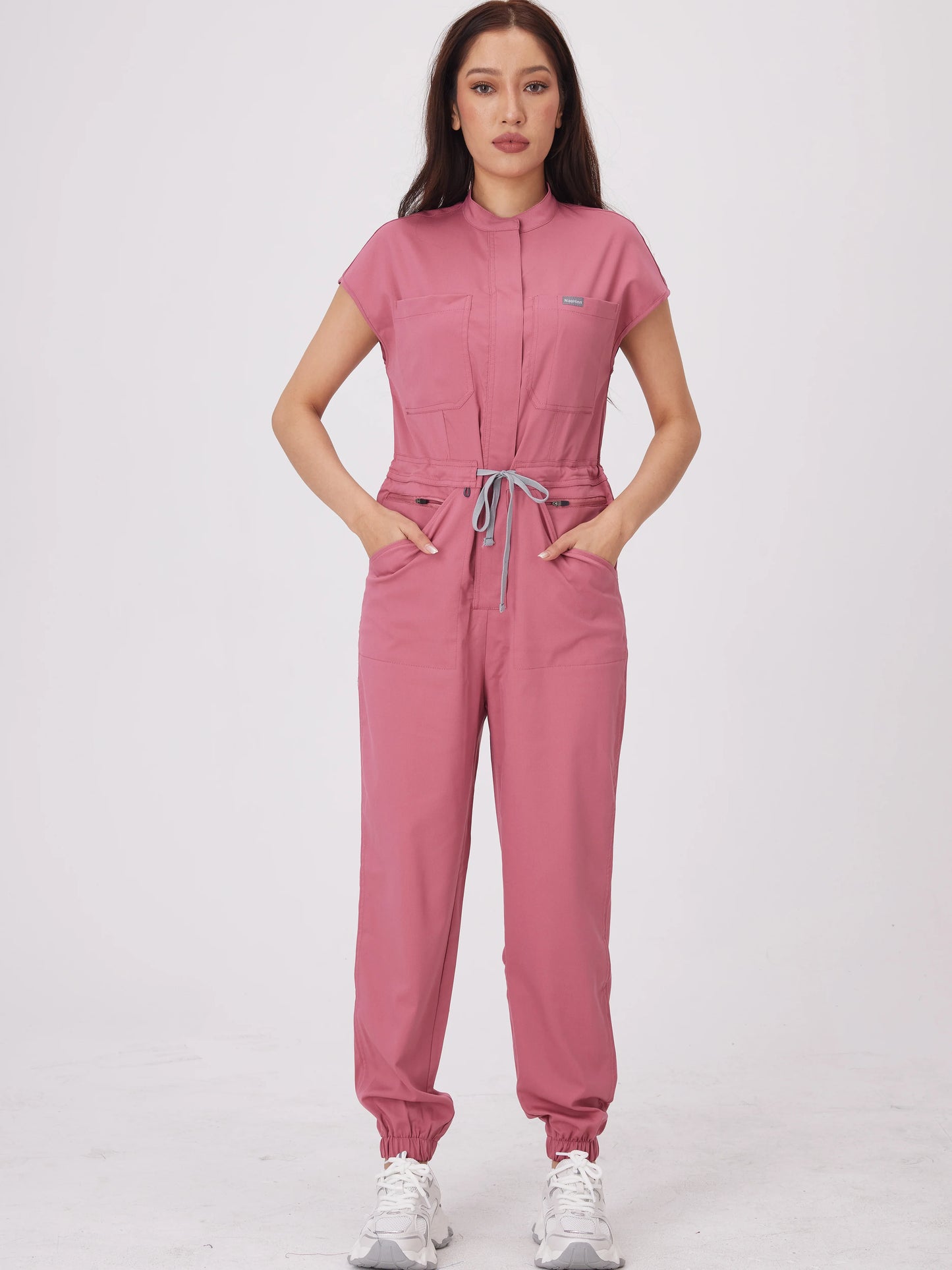 Cralom Short-Sleeve Scrub Jumpsuit with Pocket