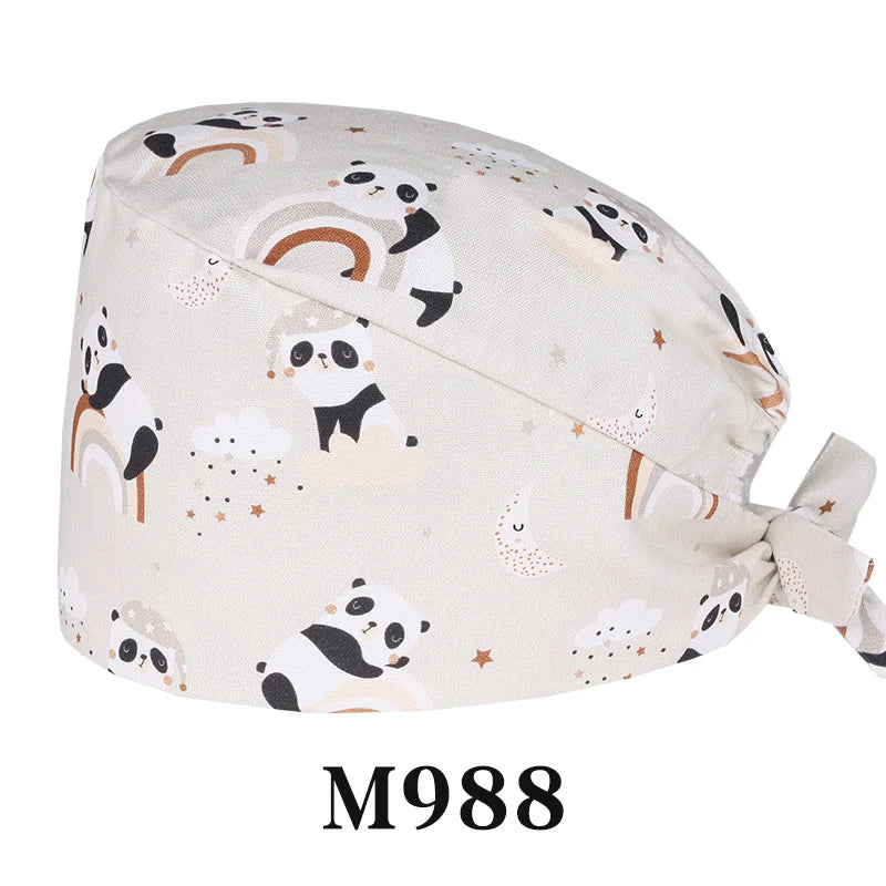 Cralom Cartoon Print Cotton Scrub Caps for Pet Grooming & Medical Professionals