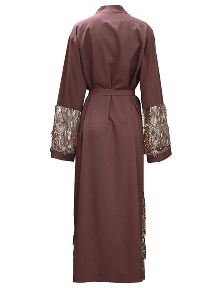 Cralom Pink Sequin Kimono Abaya Dubai Luxury Muslim Women Caftan