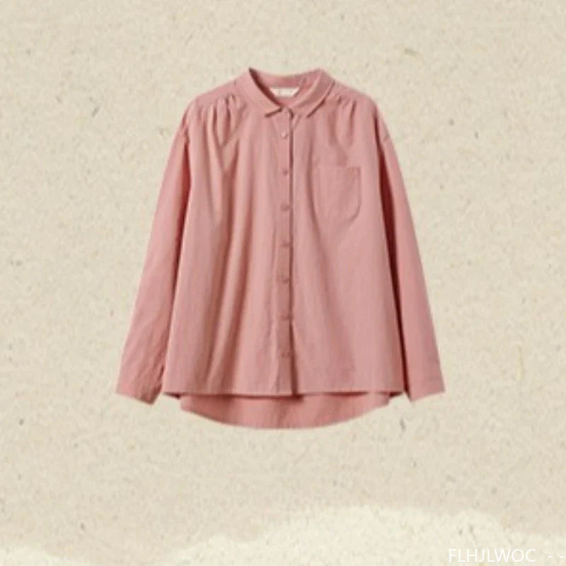 Cralom Long Sleeve Cotton Blouses in White/Pink