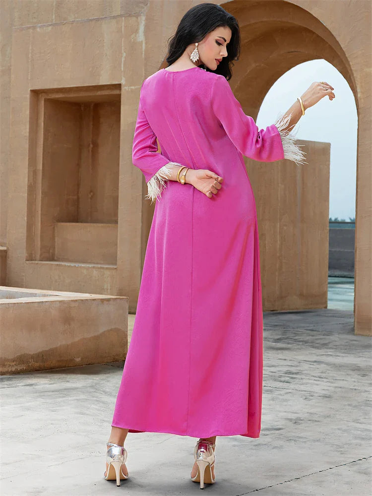 Ramadan Eid Pink Abaya Damen by Cralom: Luxury Muslim Long Dress for Women