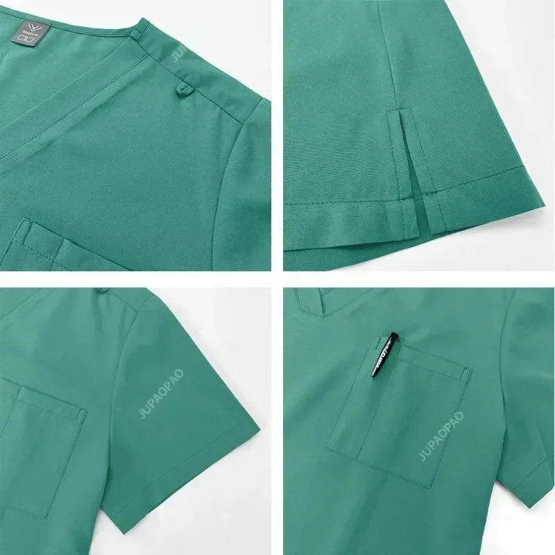 Cralom Short Sleeve V-neck Nurse Scrubs Set - Women's Straight Uniforms