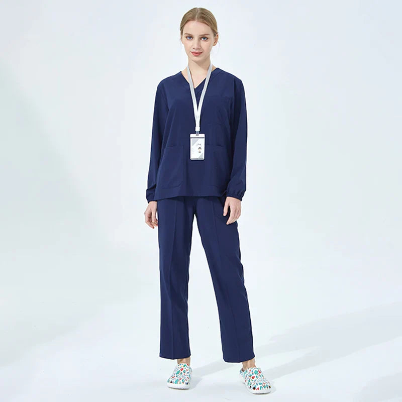 Cralom Women's Stretch Scrubs Set V-Neck Surgeon Uniform Slim Fit OR Overalls