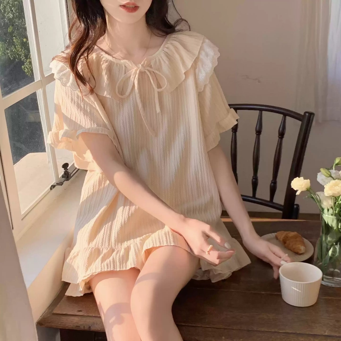 Cralom Sweet Summer Cotton Sleepwear Set for Women - Short-sleeved & Cute