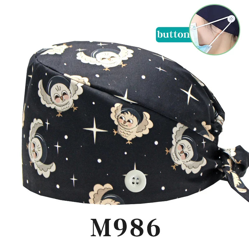 Cralom Women's Surgical Caps with Button for Various Professions
