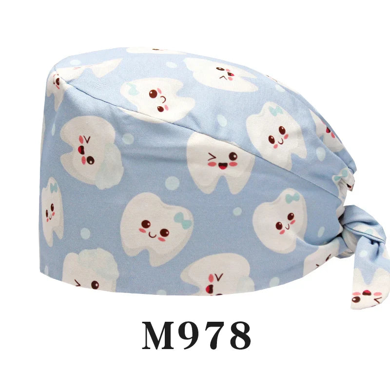 Cralom Cartoon Print Cotton Scrub Caps for Pet Grooming & Medical Professionals