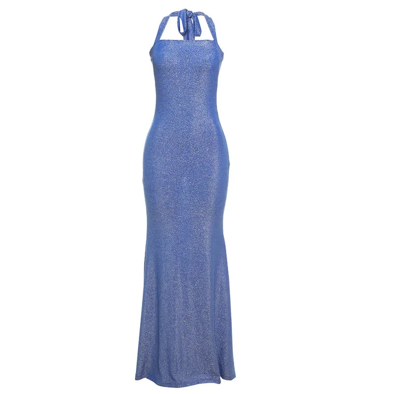Cralom Spring Dress with Neck Strap and Bareback, High-Quality, Slim Fit