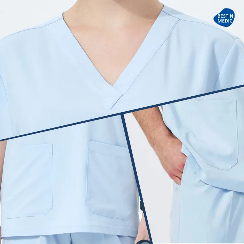 Cralom Women's Stretch Scrubs Set V-Neck Surgeon Uniform Slim Fit OR Overalls