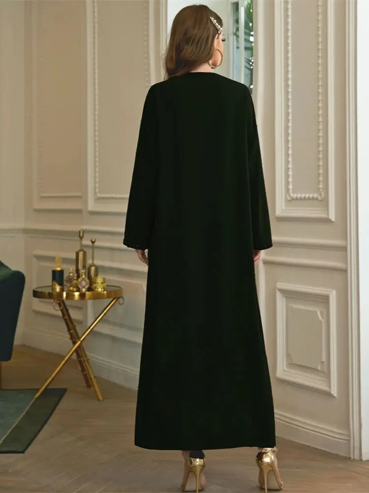 Luxury Dark Green Muslim Abaya Dress by Cralom - Eid Ramadan Dubai Robe